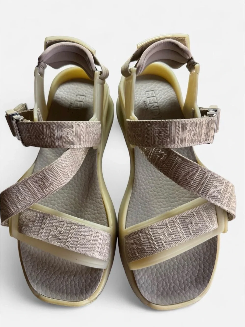 Fendi Flow 'Beige Jacquard Ribbon Cross-Strap Sandal Size Men’s 9.5